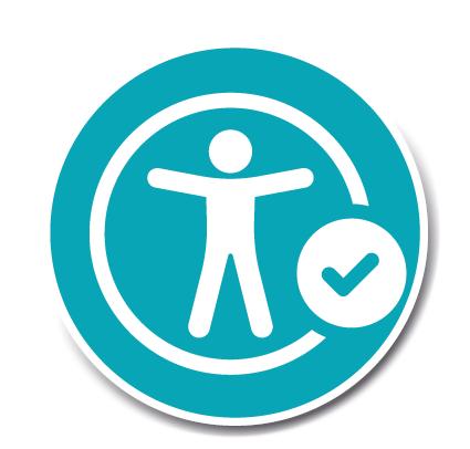 Un symbole blanc représentant une personne sur fond bleu. Un crochet blanc se trouve à droite de la personne.